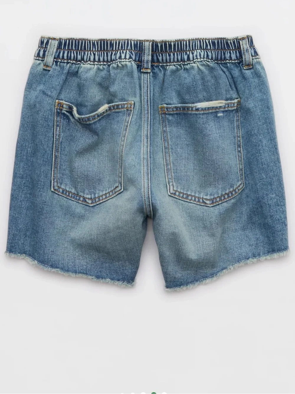 Aerie Daydream Denim Short - Medium Indigo Wash - elastic waist - distressed